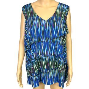 Rafaella Studio Womens 3X Blue Geometric Layered Fabric Stretch‎ Blouse Shirt